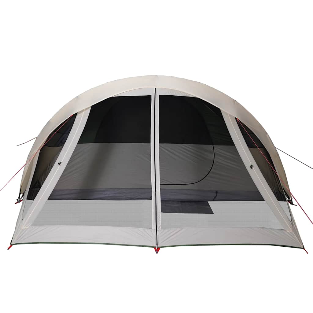 Detail van de groene vidaXL 6-persoons tent met grote ingang en ventilatieopeningen.