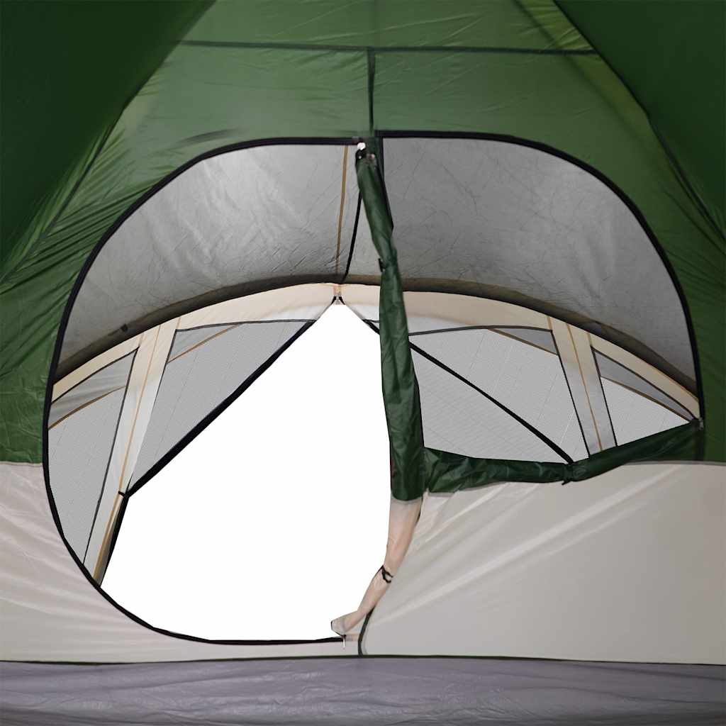 Detail van de groene vidaXL gezinstent met een grote opening en insectengaas.