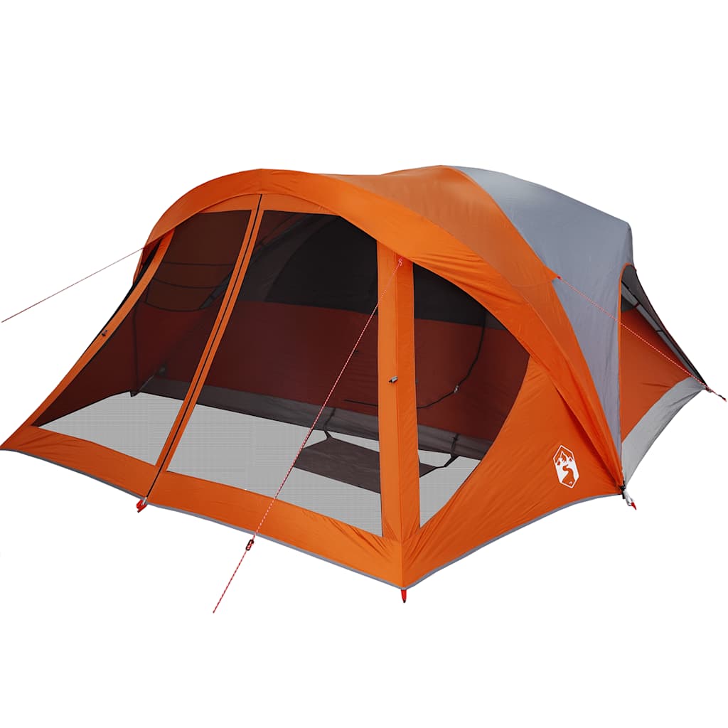 Detail van de vidaXL gezinstent met grijs en oranje kleur, zijaanzicht met openingen.