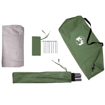 Detail van de vidaXL opbergtent in groen, inclusief stokken en bevestigingsmaterialen.