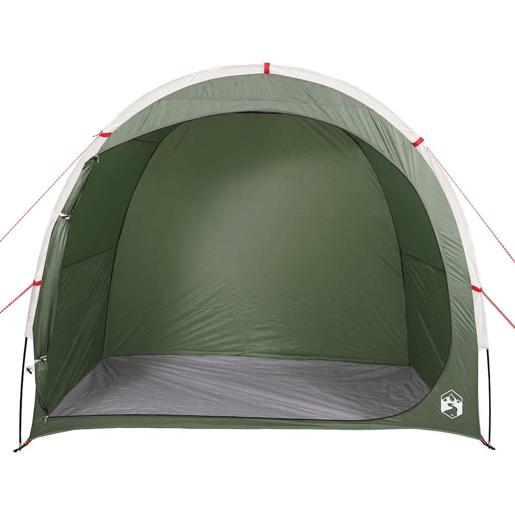 Zijaanzicht van de vidaXL waterdichte opbergtent in groen met ruime binnenruimte.