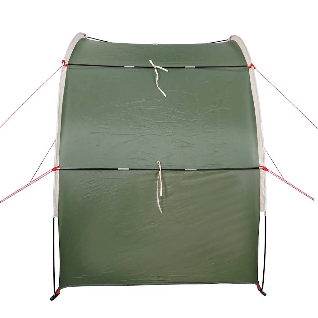 Detail van de groene vidaXL opbergtent met stevige polyester PU-coating en bevestigingslijnen.