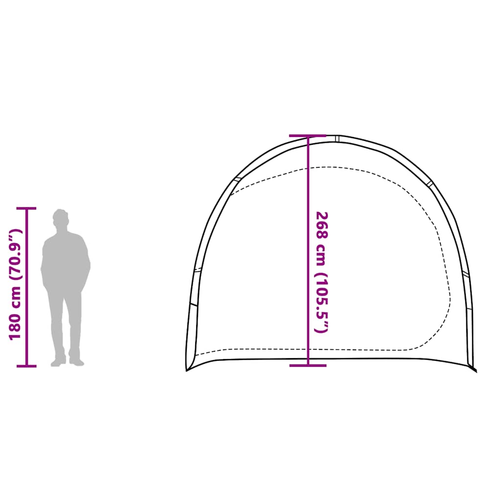 Detail van de vidaXL opbergtent met afmetingen en zijaanzicht voor gebruiksinformatie.