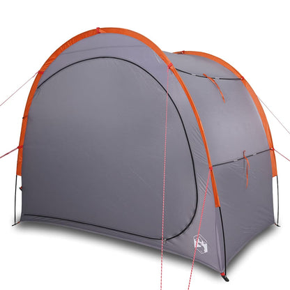 Zijaanzicht van de vidaXL waterdichte opbergtent in grijs met oranje accenten.