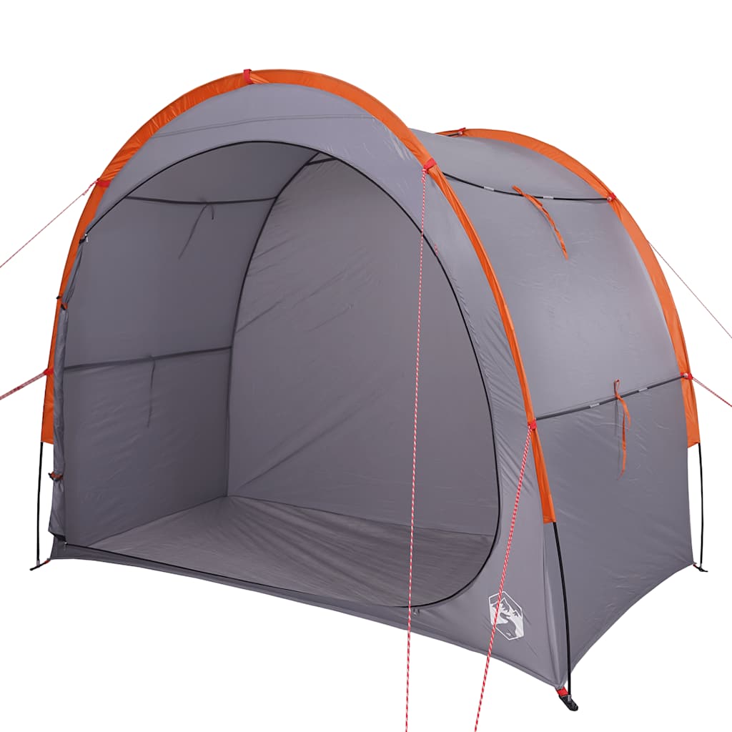 Detail van de grijs-oranje vidaXL opbergtent met een ruime binnenruimte.