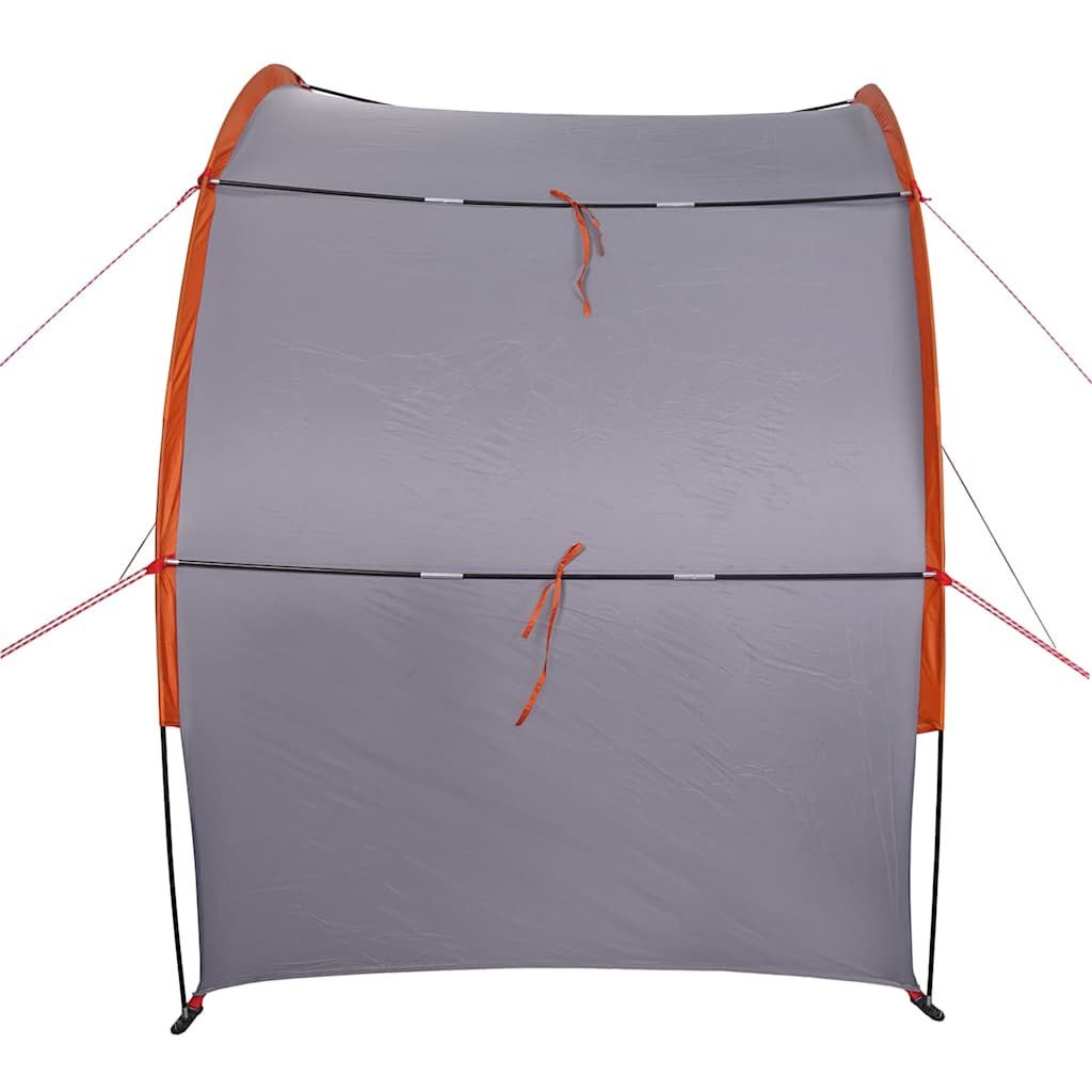 Detail van de grijze vidaXL opbergtent met oranje accenten en bevestigingslijnen.