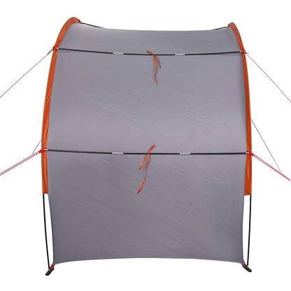 Detail van de grijze vidaXL opbergtent met oranje accenten en bevestigingslijnen.