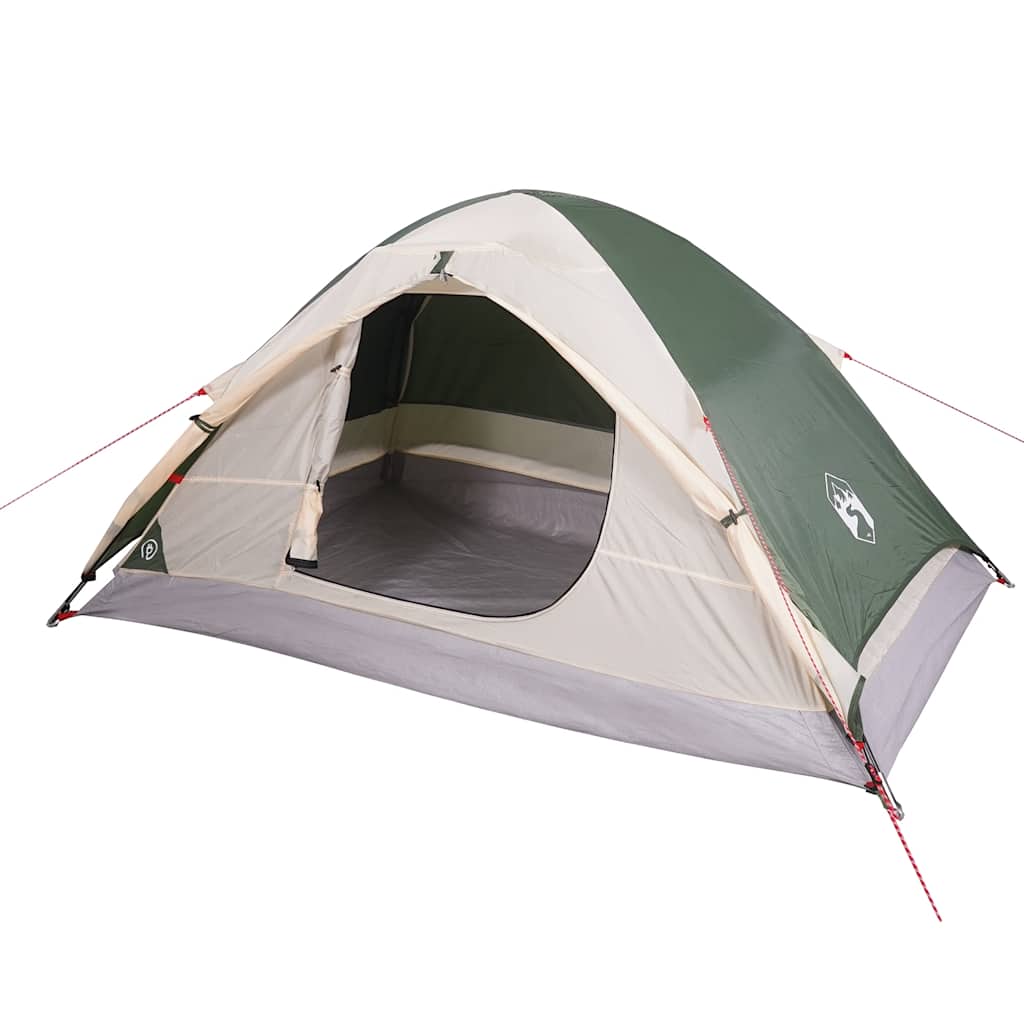 Detail van de vidaXL koepeltent in groen, met open ingang en waterdichte bekleding.