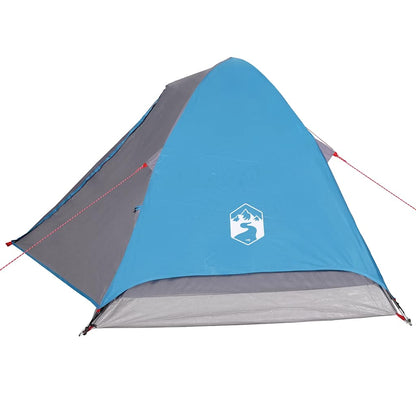 Detail van de vidaXL koepeltent in blauw, met zicht op de zijflap en ventilatieopening.