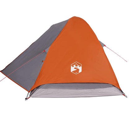 Detail van de grijs-oranje vidaXL koepeltent met waterdichte PU-coating en ventilatie.