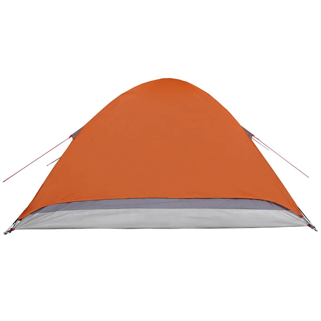 Zijaanzicht van de vidaXL koepeltent in oranje met grijze onderkant.