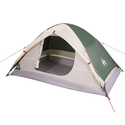 Zijaanzicht van de vidaXL koepeltent in groen met open ingang en ventilatieroosters.
