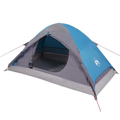 Zijaanzicht van de vidaXL koepeltent, waterdicht blauw met open ingang.