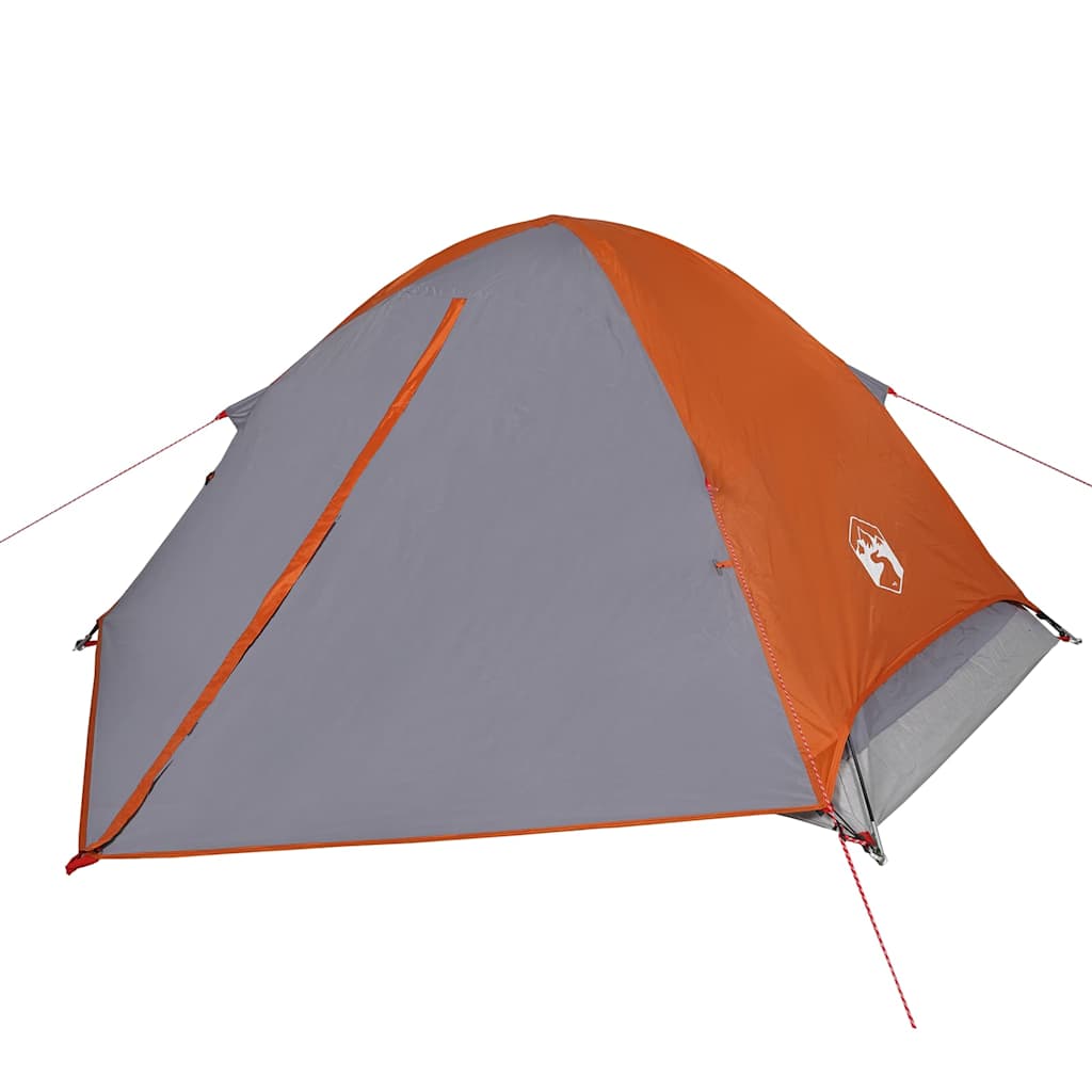 Detail van de grijze en oranje vidaXL koepeltent met waterdichte stof en ventilatie.