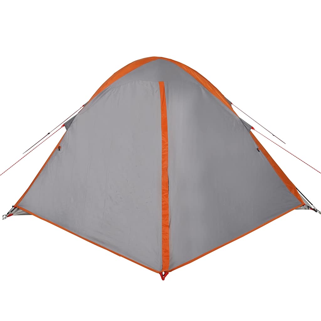 Zijaanzicht van de vidaXL koepeltent in grijs met oranje details.