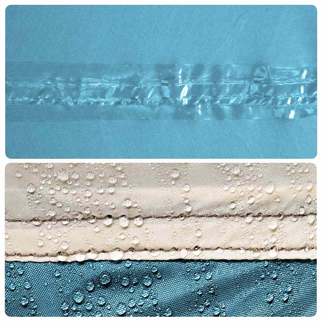 Detail van de waterdichte naden van de vidaXL kampeerluifel in blauw.