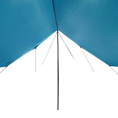 Detail van de blauwe vidaXL kampeerluifel met zicht op de bevestigingspunten en stangen.