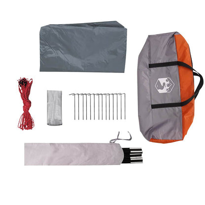 Detail van de accessoires van de vidaXL kampeerluifel, inclusief haringen en bevestigingslijnen.