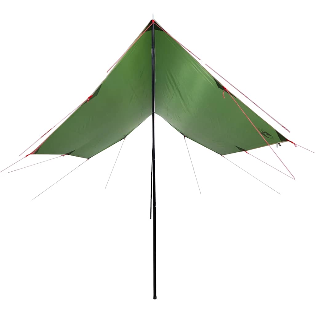 Detail van de groene vidaXL kampeerluifel met een puntig dak en stevige bevestigingen.