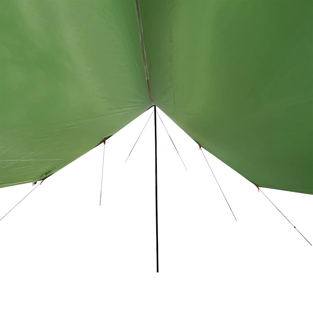 Detail van de groene vidaXL kampeerluifel met bevestigingspunten en steunpalen.