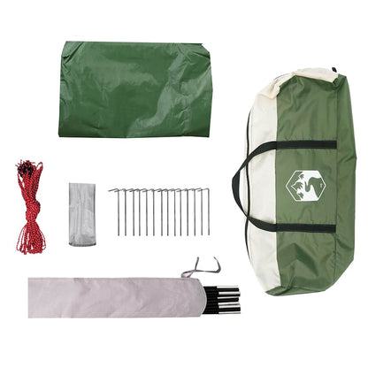 Detail van de accessoires van de vidaXL waterdichte kampeerluifel, inclusief haringen en tentstokken.