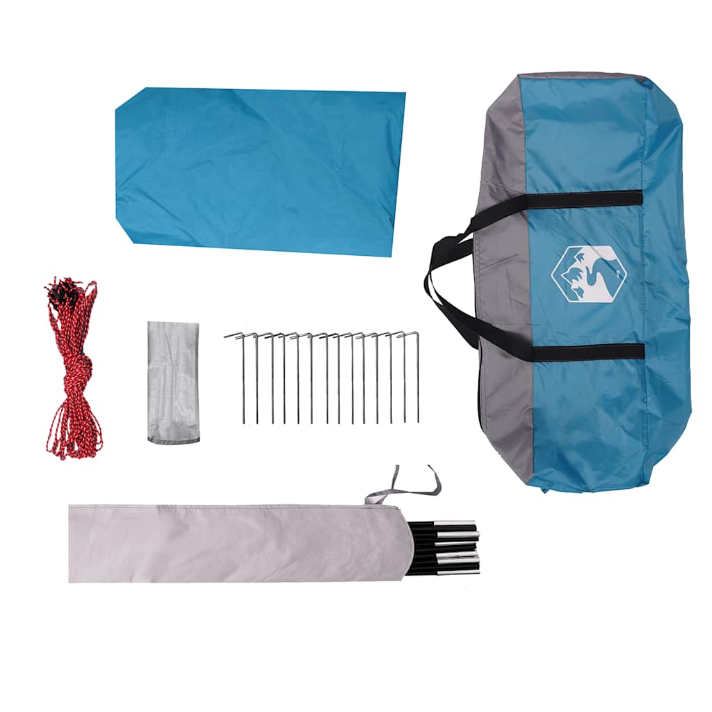 Detail van de vidaXL kampeerluifel met accessoires, inclusief haringen en draagtas.