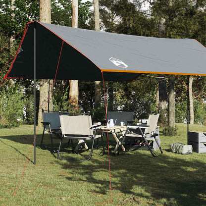 vidaXL waterdichte kampeerluifel in oranje, opgezet boven een tafel met stoelen in een groene omgeving.