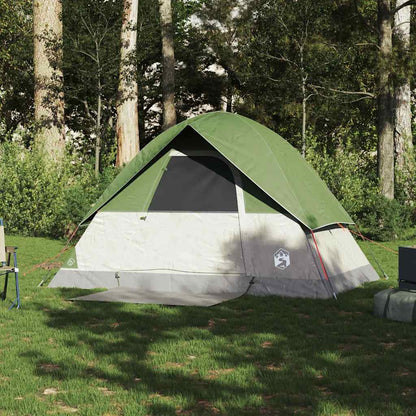 Detail van de vidaXL koepeltent in groen, zijaanzicht met open deur en ventilatie.