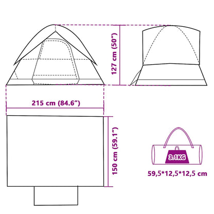 Detail van de afmetingen en specificaties van de vidaXL 2-persoons koepeltent.