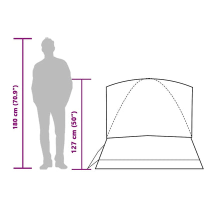 Zijaanzicht van de vidaXL koepeltent met afmetingen en hoogteindicatie voor 2 personen.