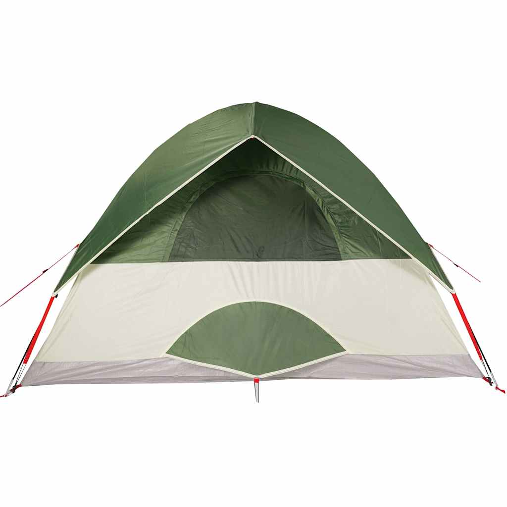 Detail van de vidaXL koepeltent met groene en witte kleur, zijaanzicht van het tentdoek.