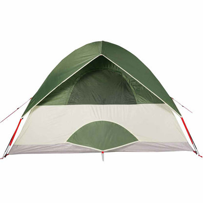 Detail van de vidaXL koepeltent met groene en witte kleur, zijaanzicht van het tentdoek.