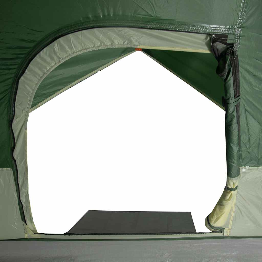 Detail van de ingang van de vidaXL koepeltent, met waterdichte rits en groene afwerking.