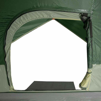Detail van de ingang van de vidaXL koepeltent, met waterdichte rits en groene afwerking.