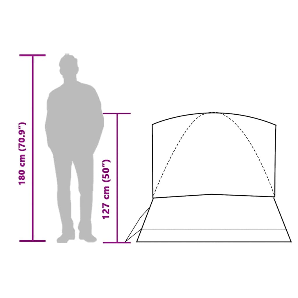 Zijaanzicht van de vidaXL koepeltent met afmetingen en hoogte van 180 cm.