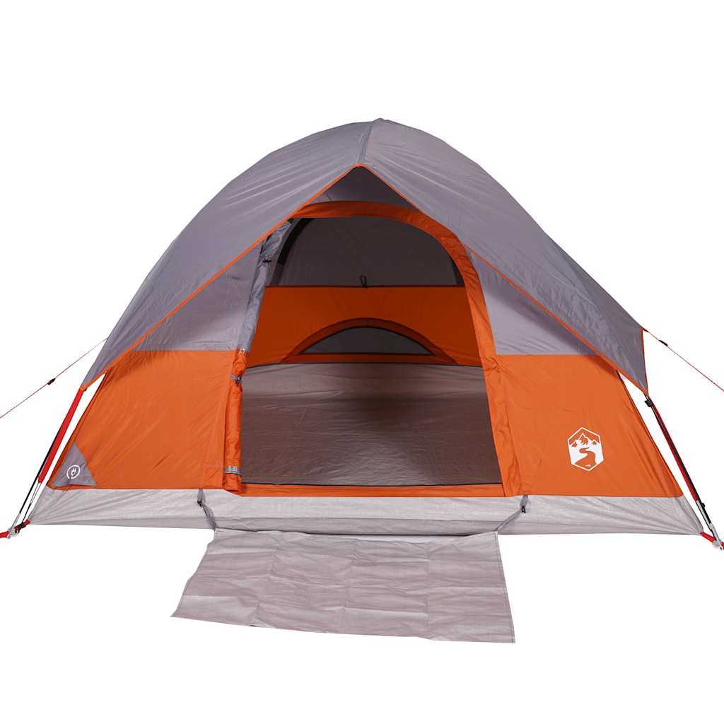 Detail van de vidaXL 2-persoons koepeltent in oranje met open ingang en binnenruimte.