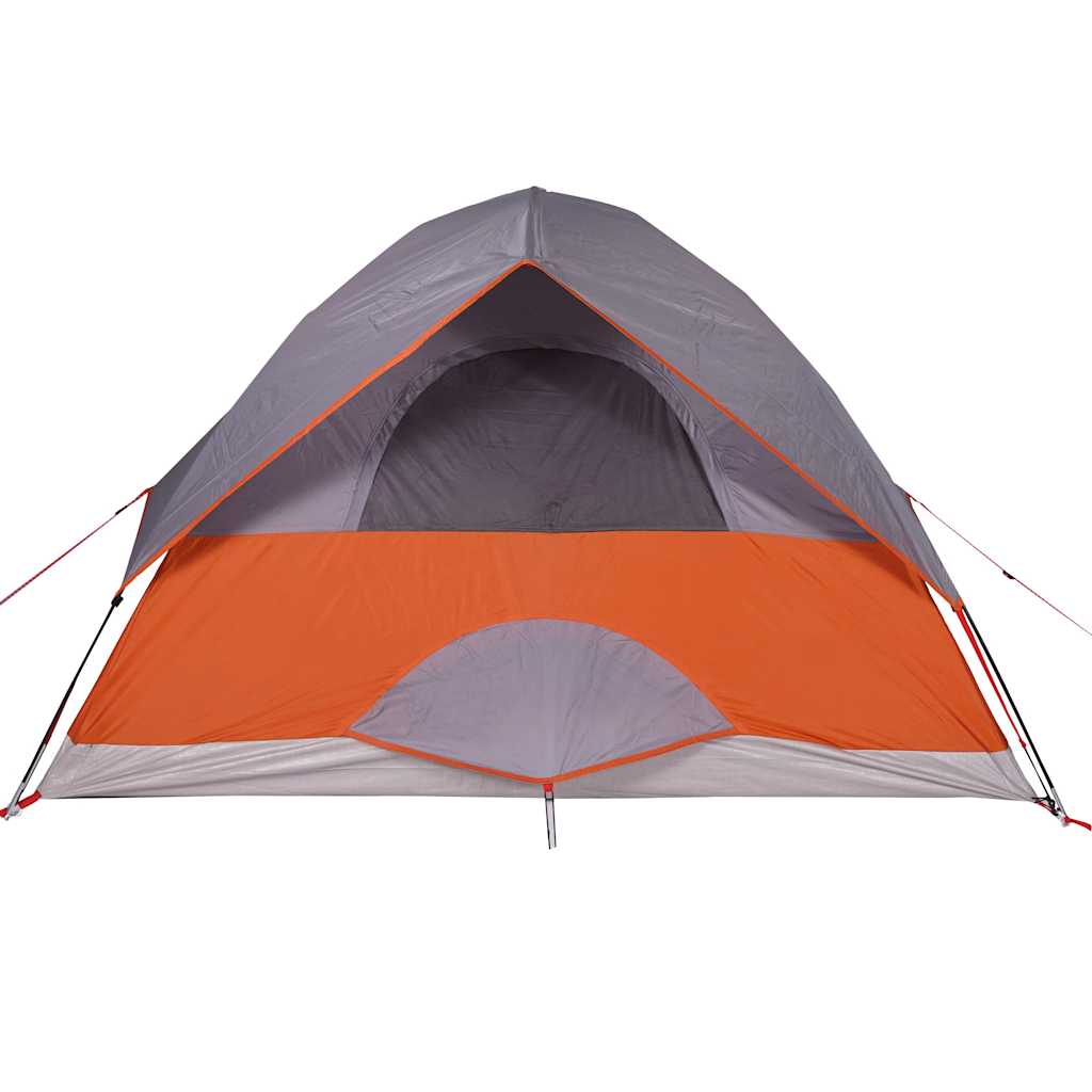 Zijaanzicht van de vidaXL 2-persoons koepeltent in waterdicht oranje met open ingang.