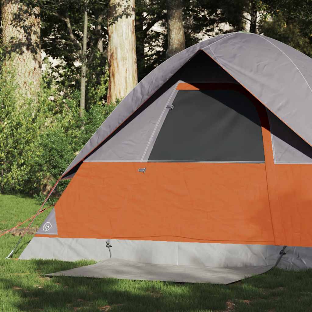 Koepeltent vidaXL 2-persoons waterdicht in oranje met grijze details, zijaanzicht.