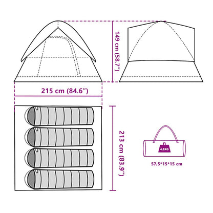 Detail van de vidaXL koepeltent met afmetingen en opbergzak voor eenvoudig transport.