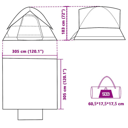 Technische tekening van de vidaXL koepeltent met afmetingen en gewicht.