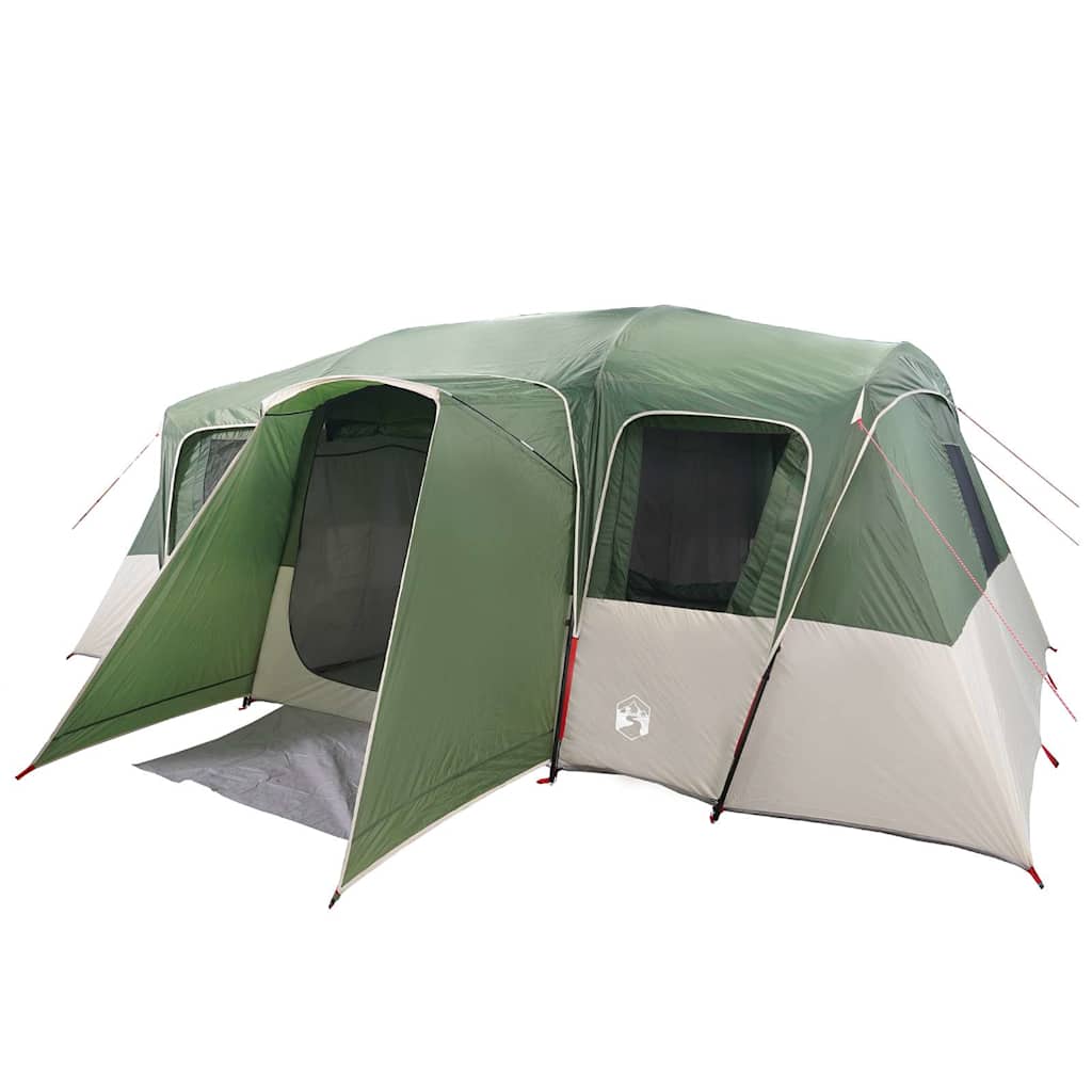 Detail van de groene vidaXL tunneltent met open ingangen en ventilatieroosters.