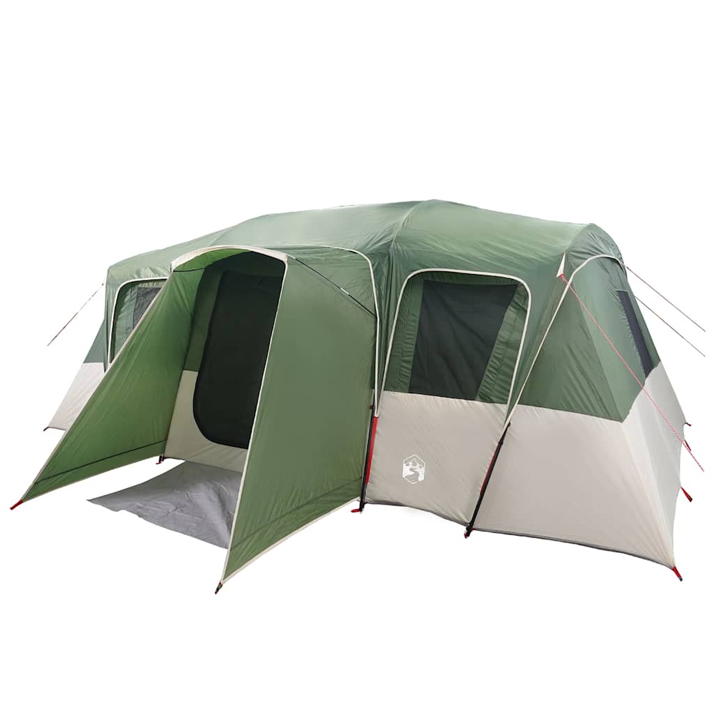 Detail van de vidaXL tunneltent met groene tentdoek en ruime ingangen.