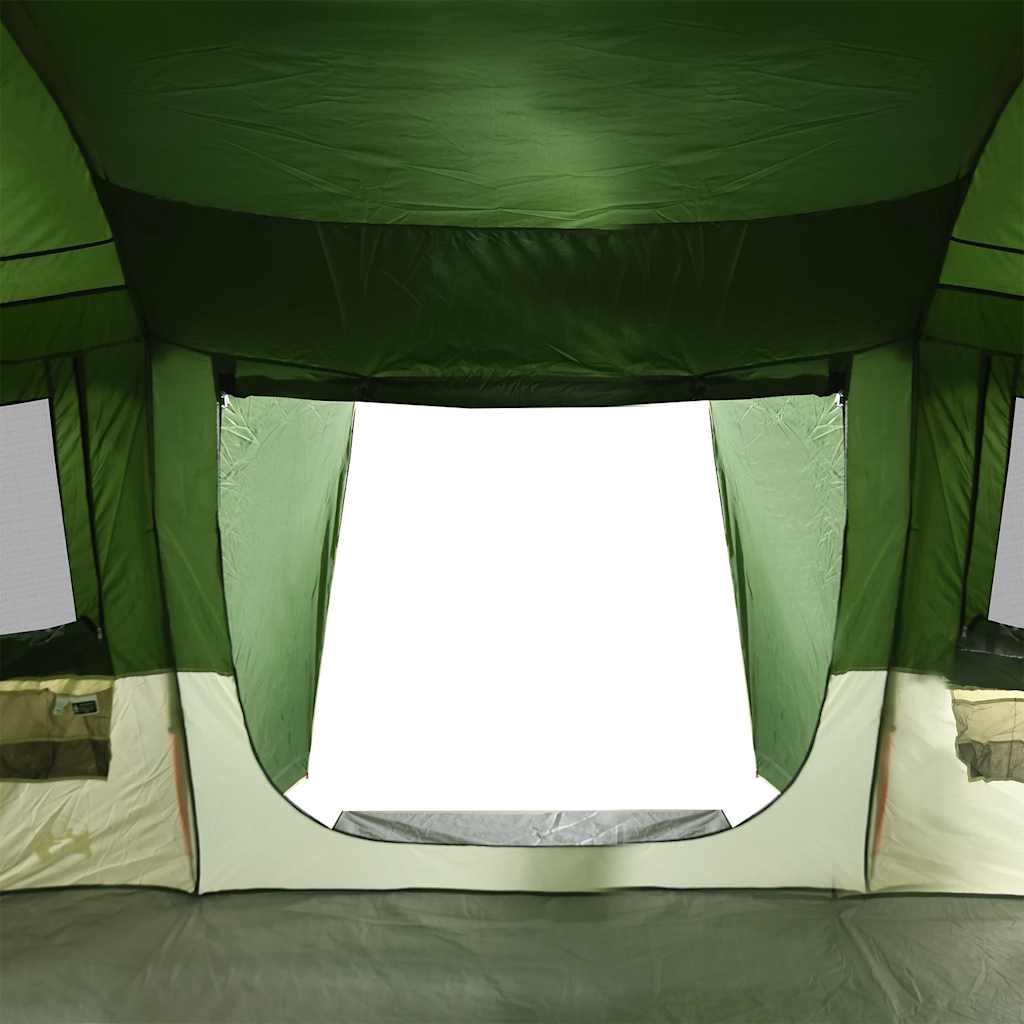 Detail van de groene vidaXL tunneltent met grote ingang en ventilatieroosters.