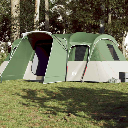 Ruime groene vidaXL tunneltent voor 16 personen met een waterdicht ontwerp.
