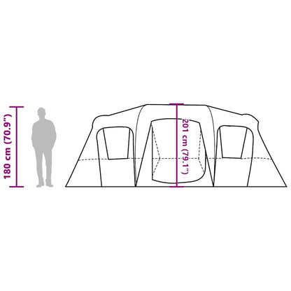 Zijaanzicht van de vidaXL tunneltent met afmetingen en ingangdetails.