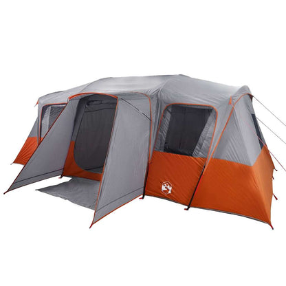 Detail van de vidaXL tunneltent met grijs-oranje kleur en openingen aan de voorkant.