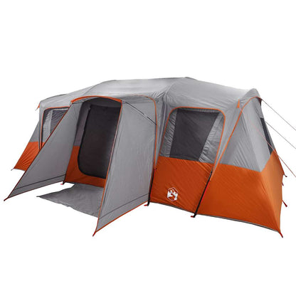 Detail van de vidaXL tunneltent met grijze en oranje kleuren, zijaanzicht met open ingangen.