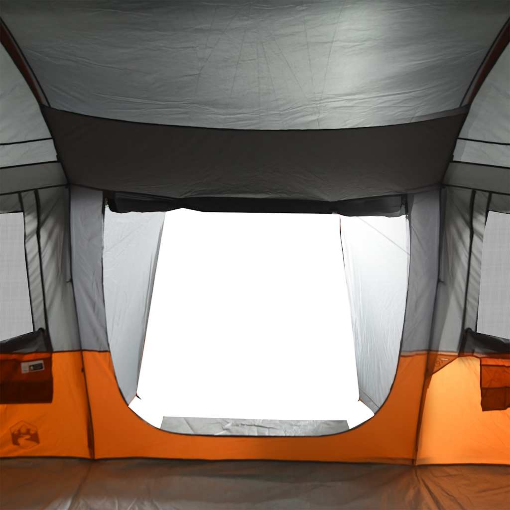 Detail van de binnenkant van de vidaXL tunneltent met grote toegangspoort en grijze wanden.