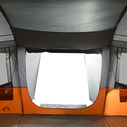Detail van de binnenkant van de vidaXL tunneltent met grote toegangspoort en grijze wanden.