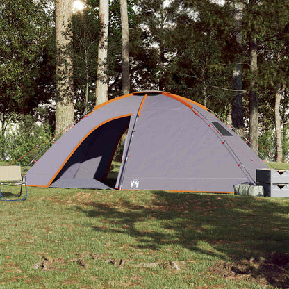 Detail van de vidaXL tent in grijs en oranje, zijaanzicht met open ingang.